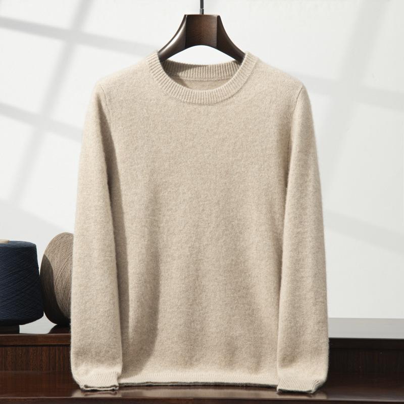 New double-strand thickened round neck cashmere sweater solid color inner sweater bottoming knitted sweater men