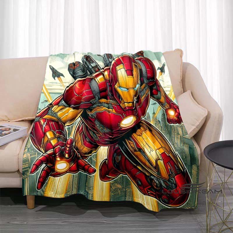 Available In Various Sizes, These Cartoon Iron Man Blankets Are Soft, Fluffy Flannel Blankets Perfect for Use On Sofas, In The