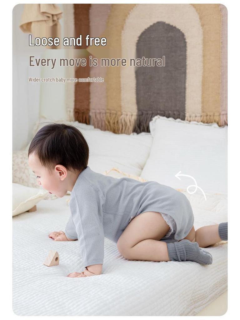 Infant Pure Cotton Long Sleeve Bodysuit with Off-Center Placket - Newborn Spring Romper