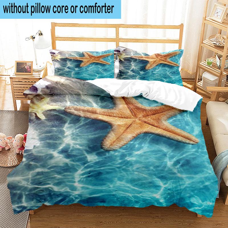 Ocean Starfish Shells 3pcs Bedding,Including 1pc Duvet Cover And 2pcs Pillowcases Perfect for Christmas,Ideal for Bedroom, Dormitory