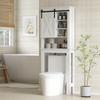 Meuble Wc Dessus De Toilette Avec Porte Coulissante Avec 6 Compartiments De Rangement Blanc
