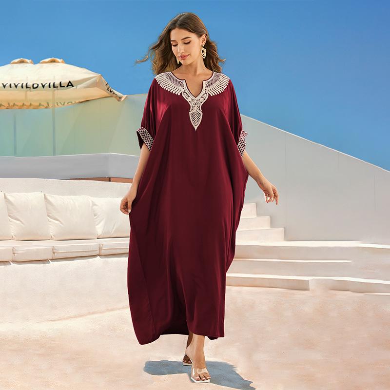 

Хлопковое вышитое пляжное платье-накидка большого размера 2024