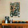 Sporty Girl In Gear Leaning On Her Bike Vintage Metal Wall Sign Decor