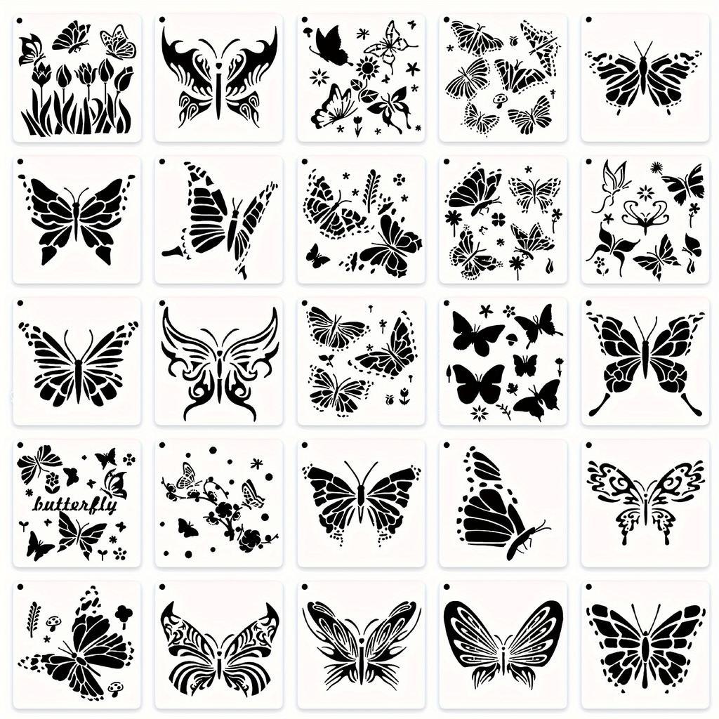 25 stücke Schmetterling Malerei Vorlage PET Hohl Malerei Form DIY Hand Gezogen Graffiti Spray Bemalte Wand Malerei Hilfs Liefert