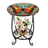 Huaqianguhh Outdoor Side Table, Round Small Mosaic Bird Butterfly Patio Accent, Indoor End Plant Coffee Tea Table for Yard Porch Garden Living