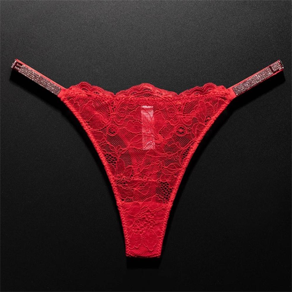 Sexy Crystal-Embellished Perspective Lace Thong Breathable T-back Underwear for Europe Women Transparent T-back Plus Size S-XL