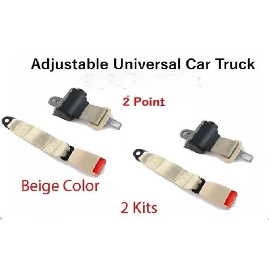2 Kits Adjustable Universal Car Truck 2 Point Beige Seat Belt Lap Belt