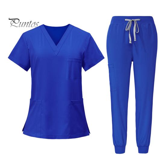 

Женская больничная форма из 2 шт./компл., комплект с v-образным вырезом, однотонный, с короткими рукавами, несколькими карманами, топы, брюки с эластичной резинкой на талии, быстросохнущий салон красоты, стоматология S королевский синий