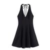 Summer New European and American Style Fashion V-neck Suspender Wave Wide Pendulum Short Dress