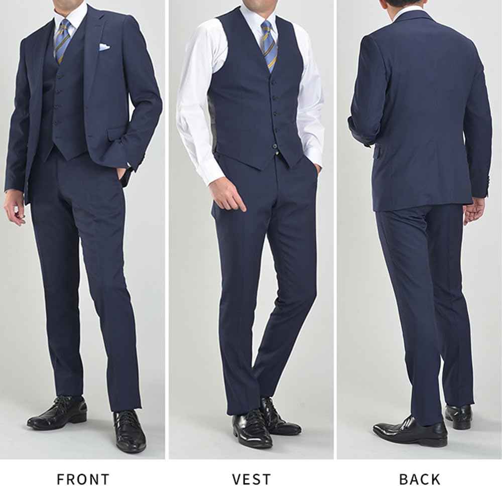 Washable Suit for Washable Business Vest Suitable for All [MARUTOMI] Three-Piece Men, Slim, Suit, Washable, 3-Piece, Three-Piece Suit, 2-Button Suit,