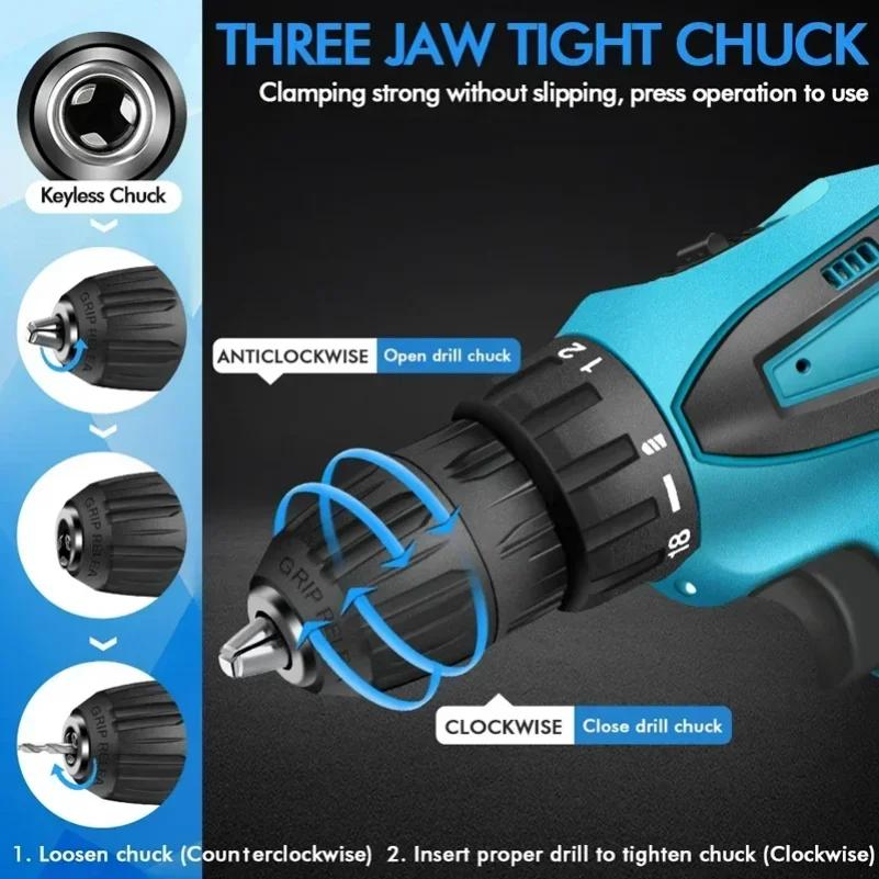 12V Cordless Impact Drill Electric Screwdriver Power Tool with 32N Torque Compact Automotive Handy Drill for Home DIY Projects