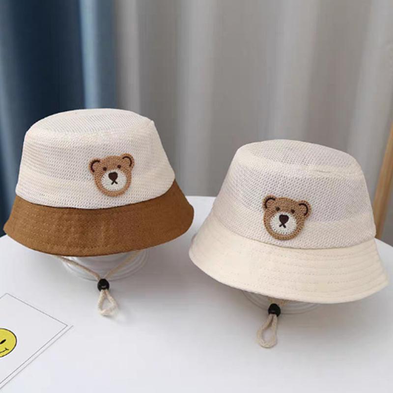 Baby Summer Fisherman Hat Cute Bear Toddler Children Mesh Breathable Sun Hat Outdoor Beach Boys Girls Panama Fisherman Hat