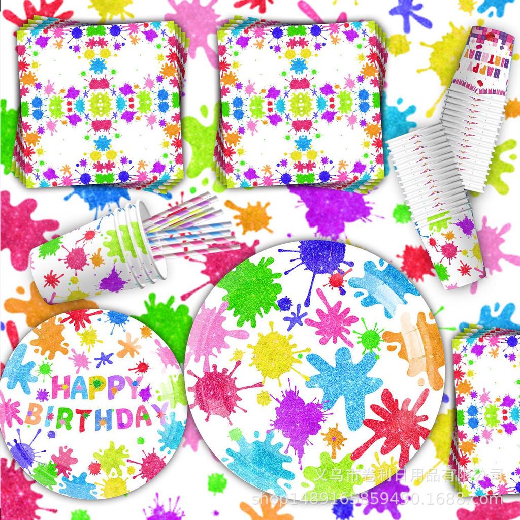 Graffiti-Themed Party Supplies Slime Party Decoration Banner Pull Flag Disposable Tableware Paper Plates Tissue
