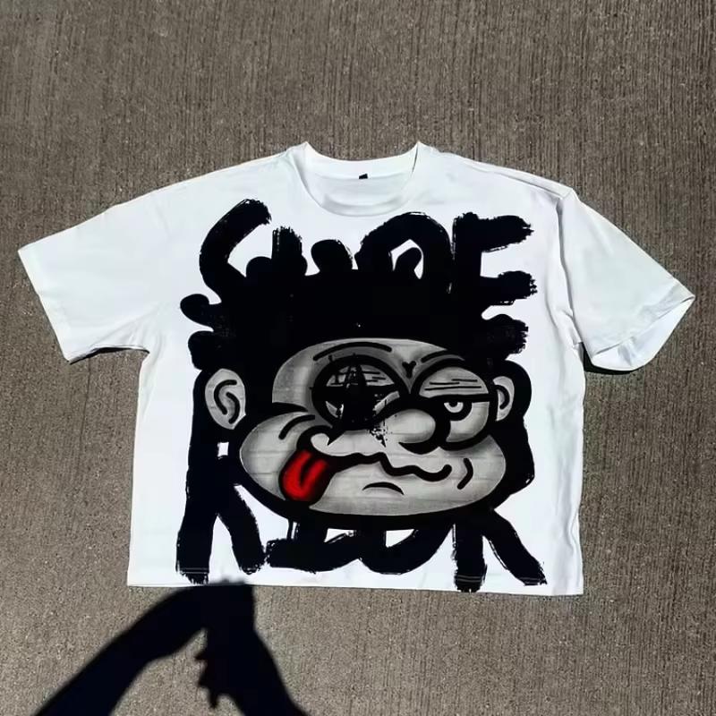 ZYLLO Vintage Big Face Graphic Print Cotton T-Shirt Men Y2K Short Sleeves Vintage Oversize Tshirt Streetwear
