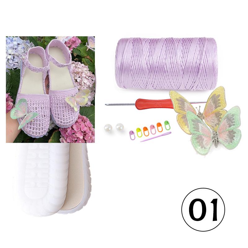 1 Set Hand-woven Hook Rubber Sole Bottom Anti-kick Hollow Line DIY Butterfly Summer Girls Sandals DIY Shoes Crocheted Material