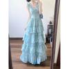 French Pure Desire Style Temperament Sweet Dating Design Sense Wear Floral Cake Skirt Slim and Thin Long Dress