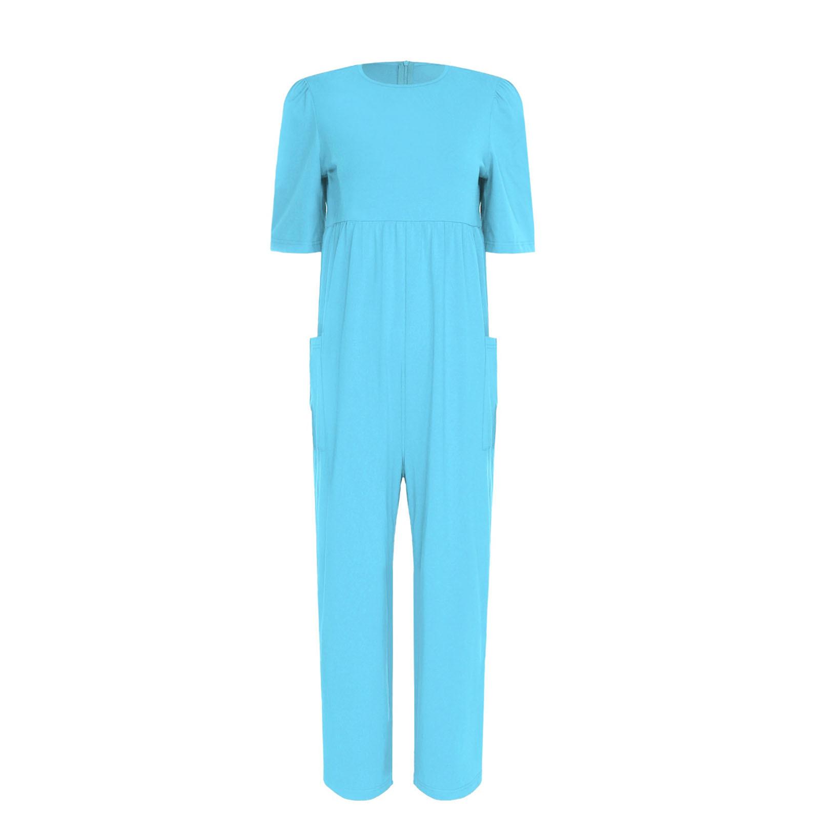 Damen Anpassbarer Jumpsuit Kurzarm Seitentaschen Lange Hosen Reißverschluss hinten Anti-Strip Alzheimer Demenz Pflege XXL himmelblaue