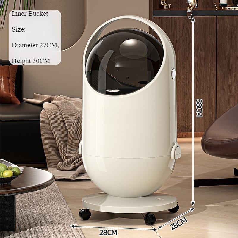 

Wheel Trash Can Large Waste Bins Kitchen Food Residue Storage Litter Bin Household Luxury Touch Mobile Wastebasket Container бежевый