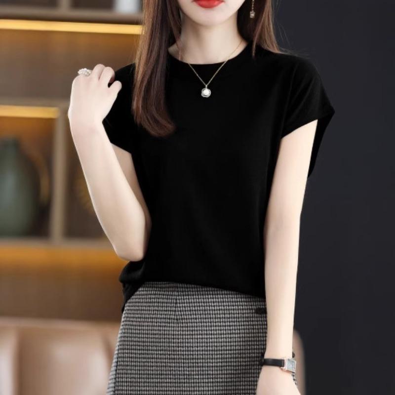 Half High Neck Short Sleeved T-shirt for Women Summer Short Top for Sleeveless Knitted Vest