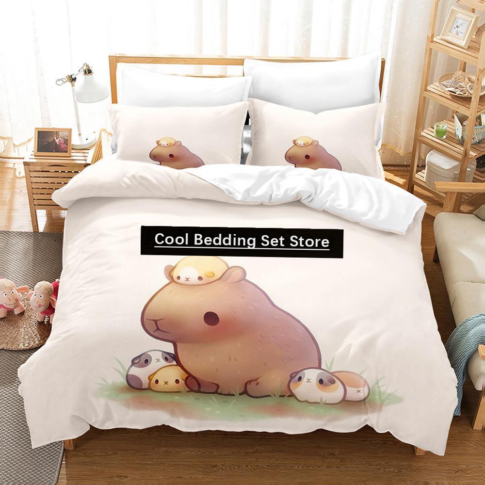 

Каваи Капибары Постельное белье Набор Односпальный Полуторный Двуспальный Кинг-сайз Комплект для кровати Взрослый Детский Спальня Комплекты пододеяльников 3D Аниме Набор простыней EU single(135x200cm)