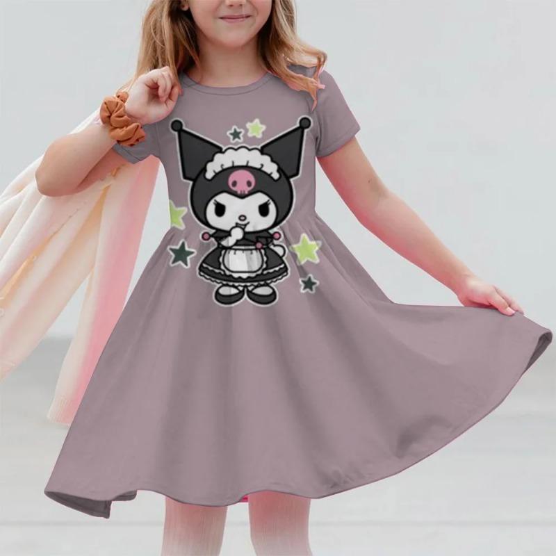 Sanrio Summer Hello Kitty Dress For Girls Women Short Sleeve Costume Princess Party Dresses Children's Dresses Toddler Clothes