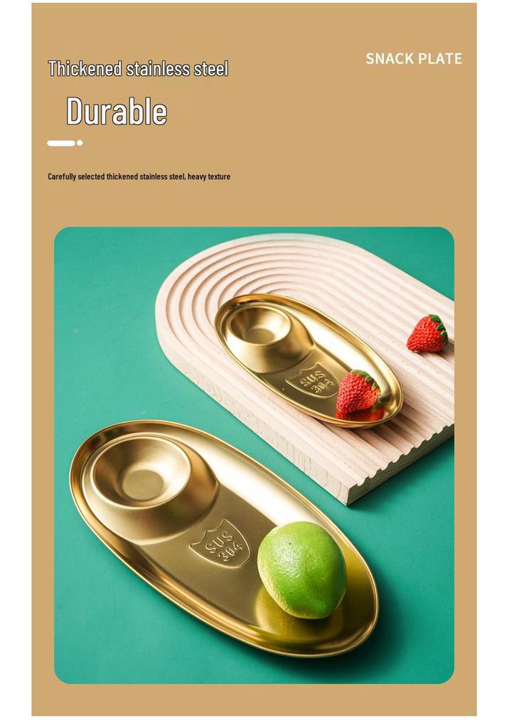 Oval 304 Stainless Steel Divided Snack and Sushi Plate for Hotel or Restaurant Use