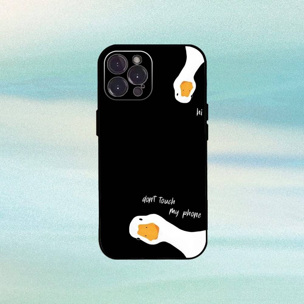 Cute Goose Cartoon Phone Case For iPhone17,16,15,14,13,12Plus,Pro Max,XS,5G Soft Silicone Black Cover