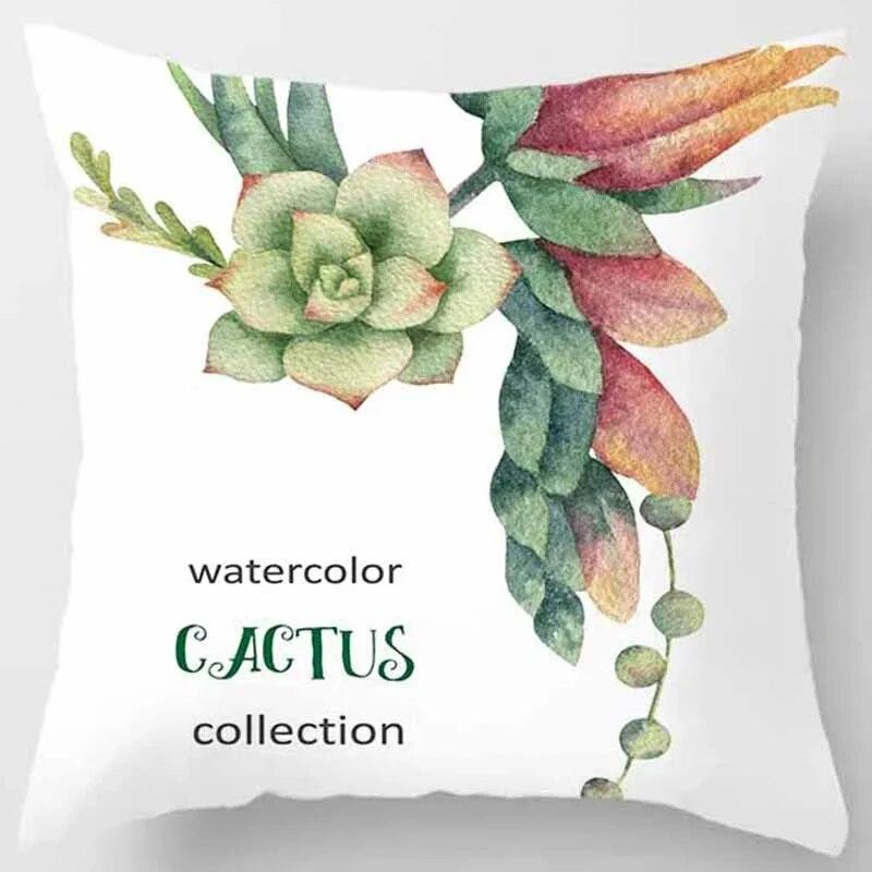 Car Sofa Cushion Cover Botanical Cactus Print Square Pillowcase Bedroom Home Decor