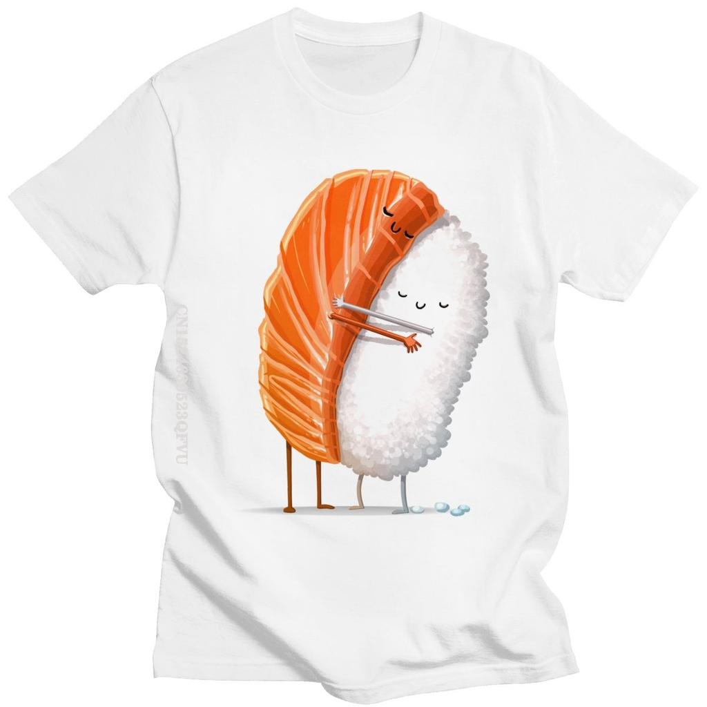 Cute Sushi Hug Tshirts Unisex Pure Cotton Cartoon Japanese Food Tee Streetwear Fashion Top Vintage Novelty Graphic Tshirt