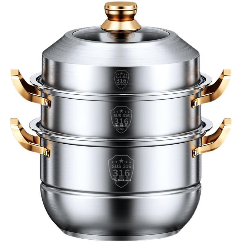 Großvolumiger Dampfkochtopf aus 316 Edelstahl mit 2/3/4 Einsätzen für Suppe, Mantou und Fisch