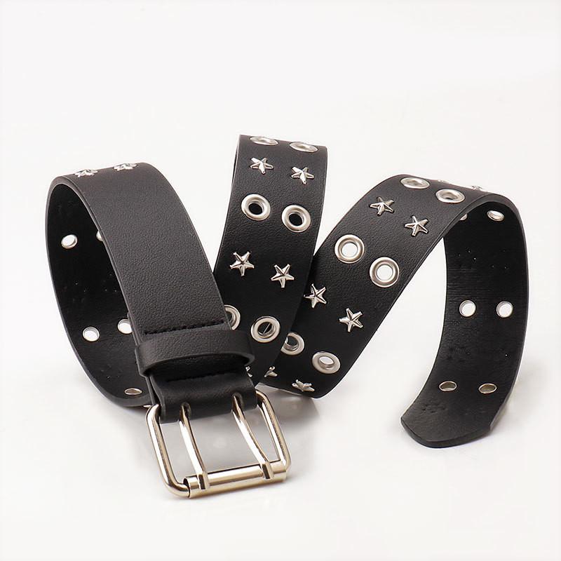 Punk Style Womens Faux Leather Belt With Studded Rivets For Street Fashion And Casual Wear