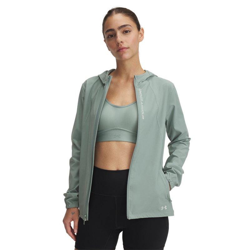 Under Armour SS25 Série Out The Storm Veste Décontractée à Capuche et Manches Longues avec Imprimé Lettres Femmes vestes Vert Citron 1377043-348