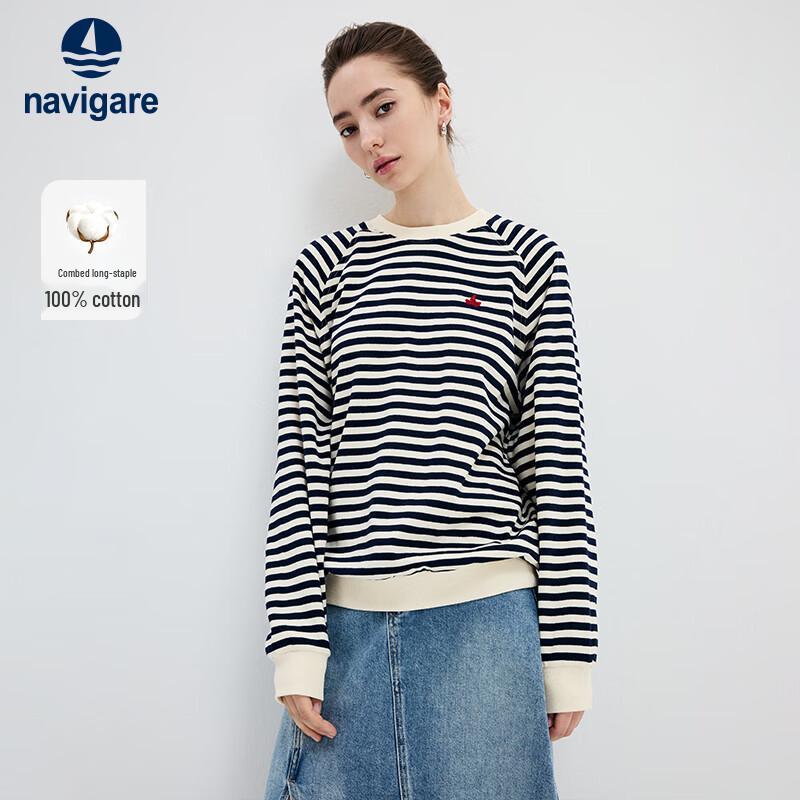 Navigare Women's Striped High-Neck Cotton Sweatshirt