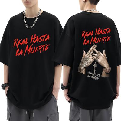 Rapper Anuel AA Real Hasta La Muerte T Shirt Men's Casual Cotton T-Shirts Punk Hip Hop Retro Loose Tshirt Streetwear