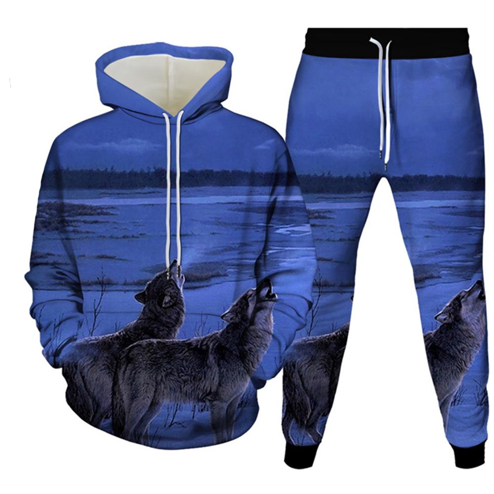 Animal Wolf 3d Print Men's Tracksuit Sets Casual Hoodie and Pants 2pcs Sets Oversized Sweatshirt Fashion Streetwear Men Clothing