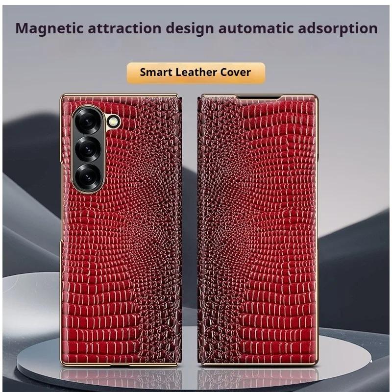 Deluxe Leather Flip Case for Samsung Z Fold 7 Alligator Pattern Full Pack with Magnetic Slim Leather Case for Samsung Z Fold 6 5