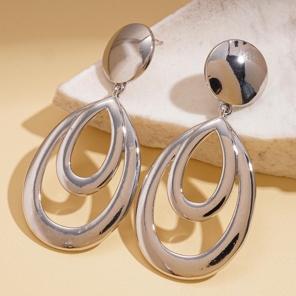 Metal-sensitive glossy geometric hollow water drop silver needle earrings simple earrings