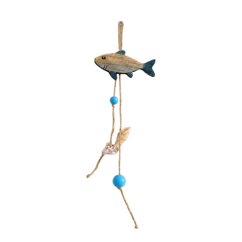 Wood Fish Wall Hanging Decors for Entryway, Bedroom, or Living Room, Ocean Theme Piece with Rope and Color Detail Trim