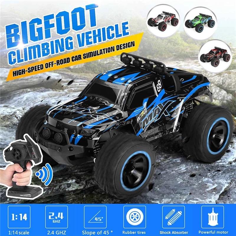 1:14 Scale 2.4G RC Bigfoot Truck, 20km/h High Speed Off-Road Crawler with PVC Anti-Crash Shell for Kids