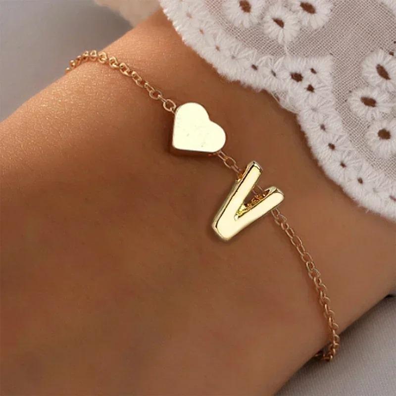 26 English Initial Letter Bracelets for Lovers Men Women 2026 New Simple DIY Personalized Name Alloy Bracelets Zircon
