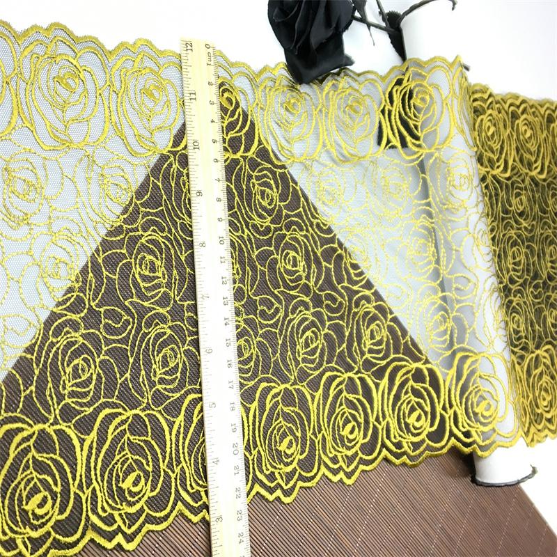 1m x 23cm Embroidery Net Lace, Golden Corded Floral Embroidery Mesh Fabric Lace for Dress, Lingerie, Bra, Underwear, Garment, DIY Sewing