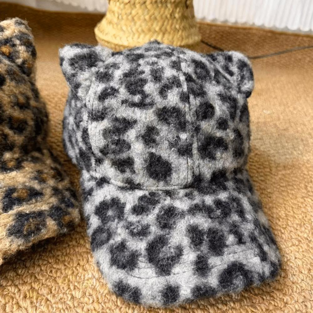 Thickened Baseball Cap Leopard Print Duckbill Cap Fashion Cat Ears Baseball Cap Autumn