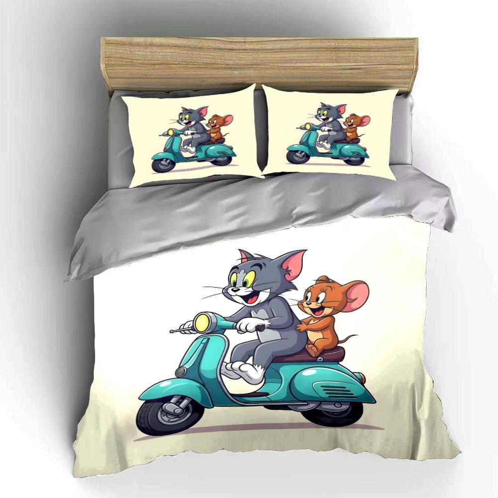 Cat and Mouse Riding Scooter. Bedding Sets Duvet Cover Sets Duvet Covers Pillowcases(1 * Duvet Cover 2 * Pillowcases, Without Duvet Insert)