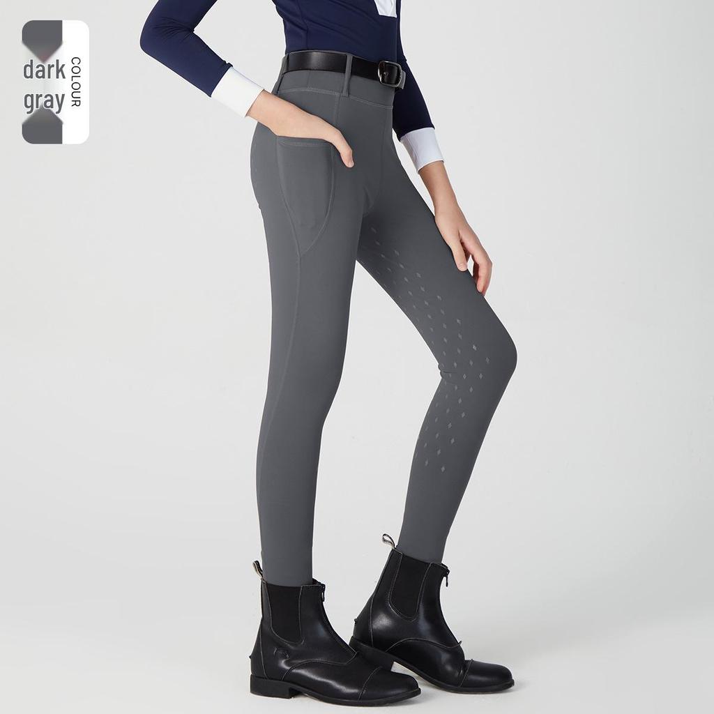 Unisex Children's Equestrian Pants with Full Seat Silicone Grip, Pockets & High Waist Elastic Design