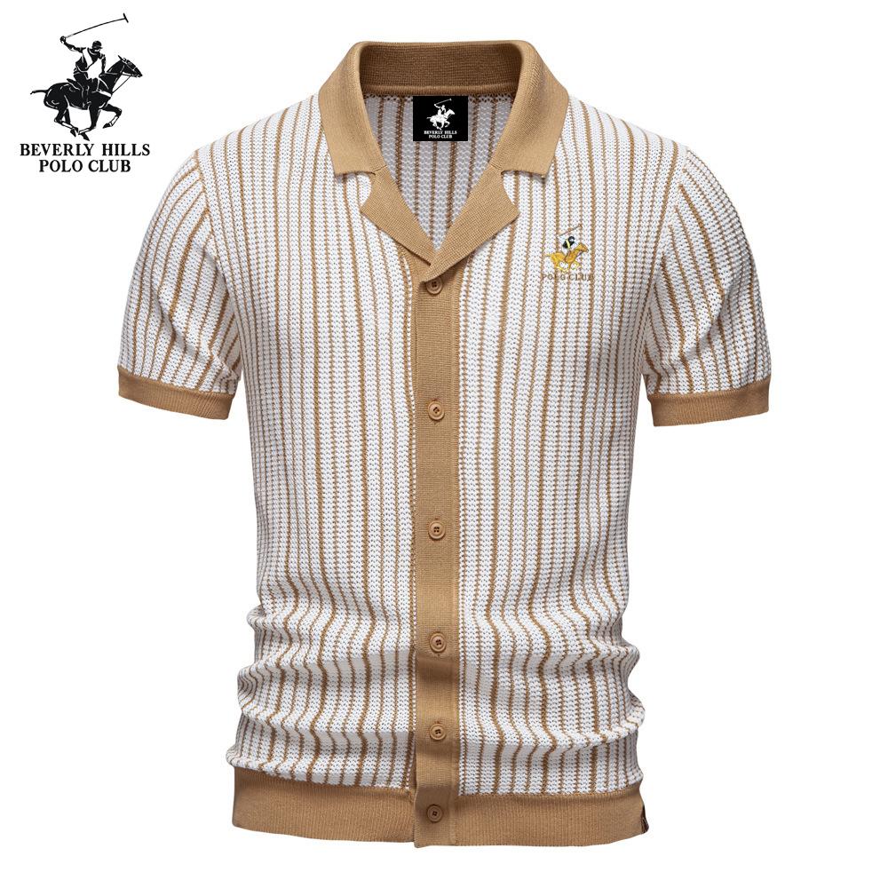 

POLO CLUB 2025 Summer Pony Embroidered New Men s Short Sleeve Knitted Polo Stripe Fashion Business Polo Shirt for Men XXL