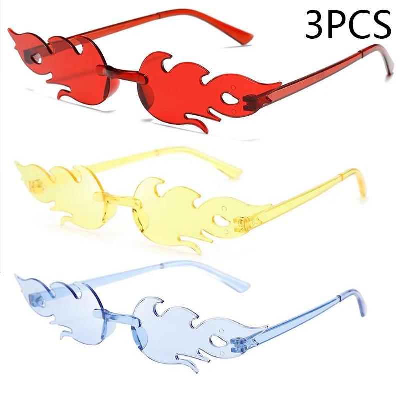 Flame Sunglasses Rimless Colorful Ball Party Candy Hip-hop Fruit One-piece Glasses Stylish Unique Fashion