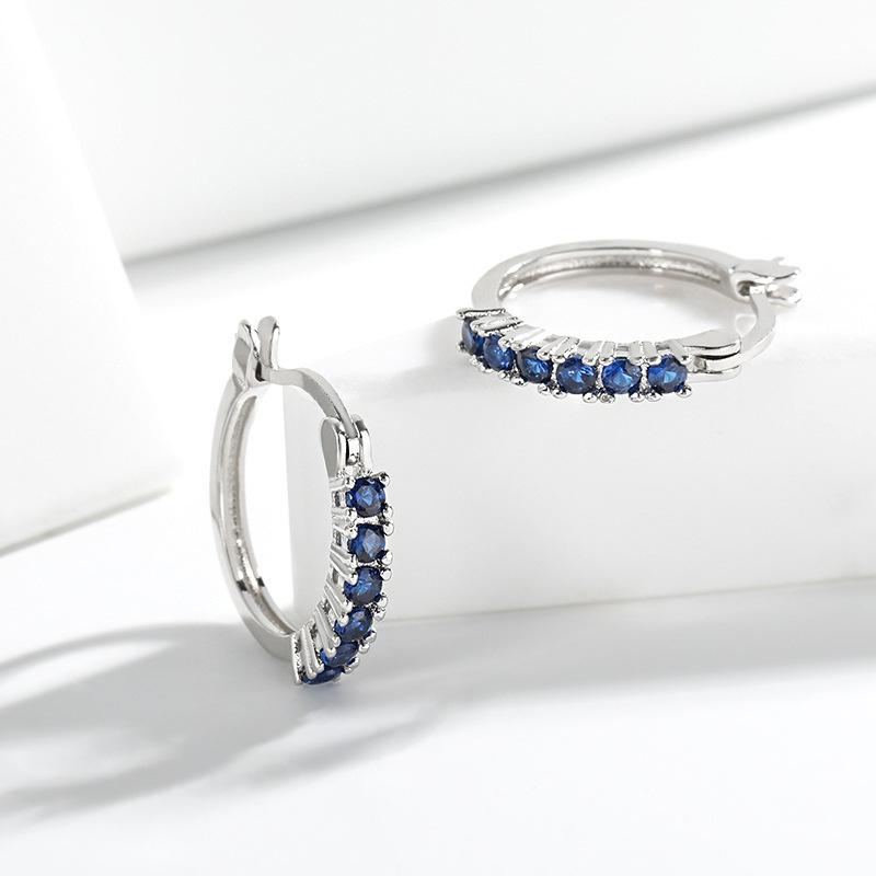 Niche Diamond Ear Buckle, Simple and Versatile Temperament Earrings, Colorful Sapphire Earrings