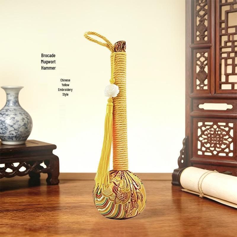 Year of the Horse Mugwort Meridian Massage Hammer - Solid Color Brocade Multifunctional Health Gift