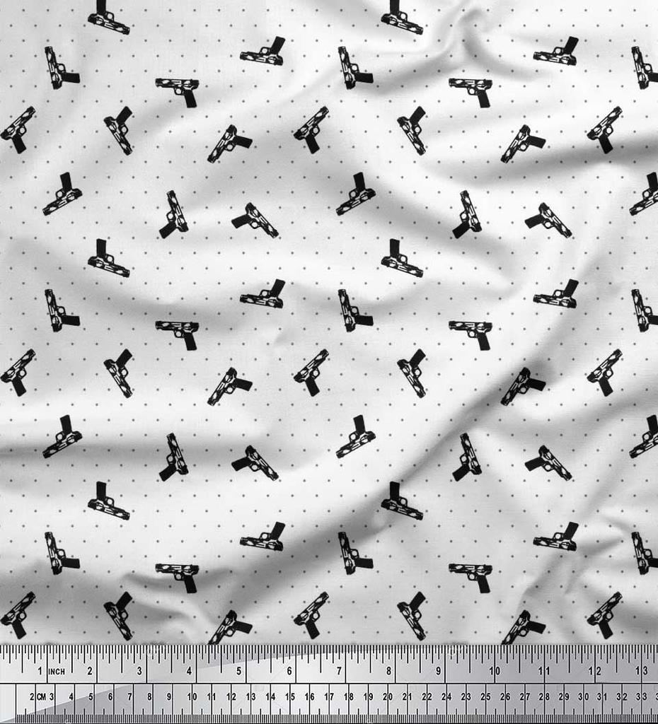 Soimoi Rayon Fabric Dot & Weapon Print Fabric by the Yard 42 Inch Wide
