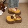 Spring 2025 thick-bottomed bag head half slippers women's new bow pearl height increase small Mary Jane sandals